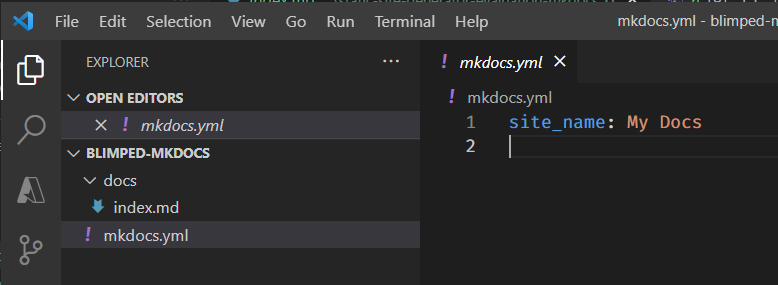 MkDocs init in vscode