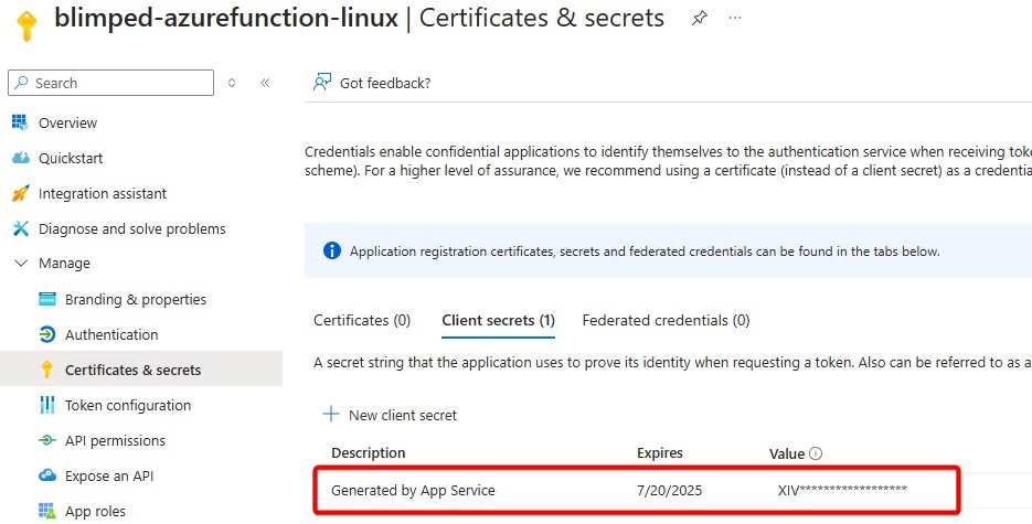 app registration with secret