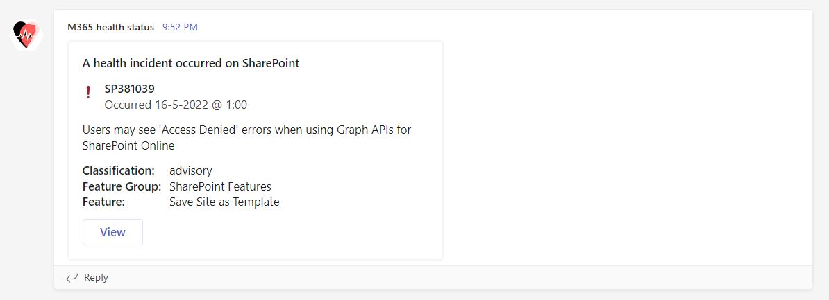 Blimped Getting Notified Of Service Incidents In Microsoft Teams