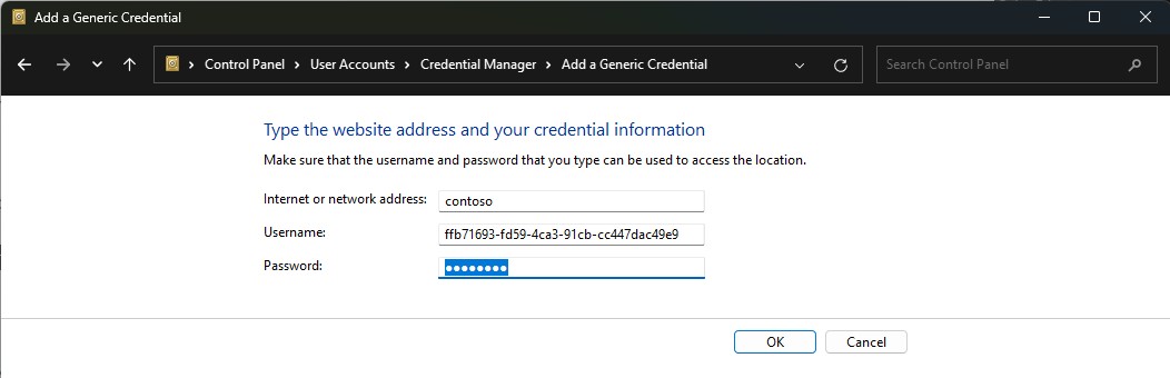 Creating a new generic credential