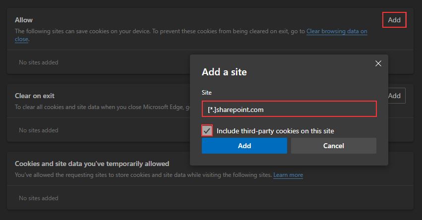 Setting Third Party Cookie exception for SharePoint